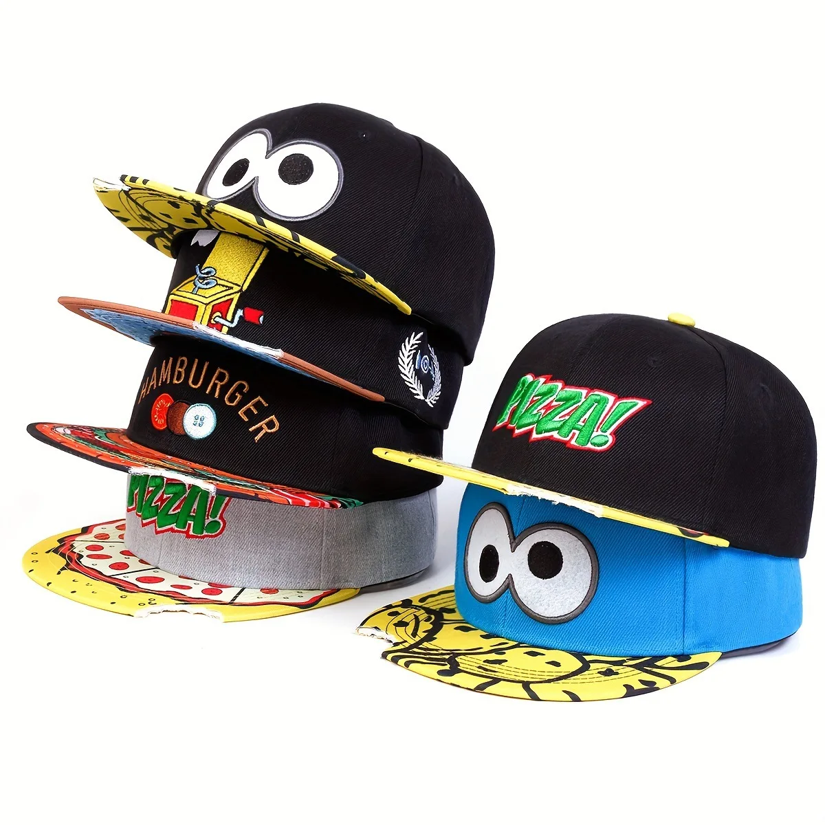 Trend Embroidered Cartoon Hip Hop Baseball Hat For Men And Women Eye Letter Pizaa Outdoor Travel Party Gathering Gift Peaked Cap