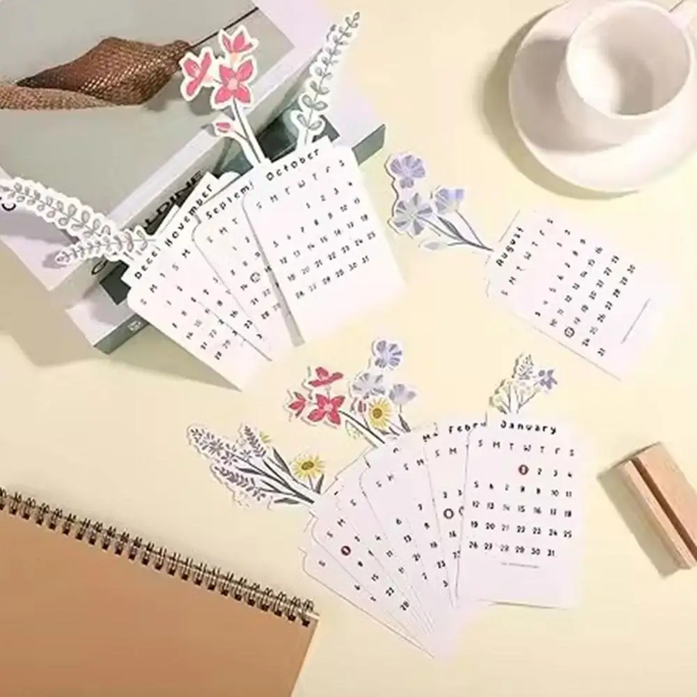 ازدهار الزهور أجندة مكتبية /رزنامة مكتبية تقويم صغير الدائمة مخطط جديد بطاقة سطح المكتب سنة التقويم مزهرية خشبية شهرية مثل مكتب Cale O0M7 #5