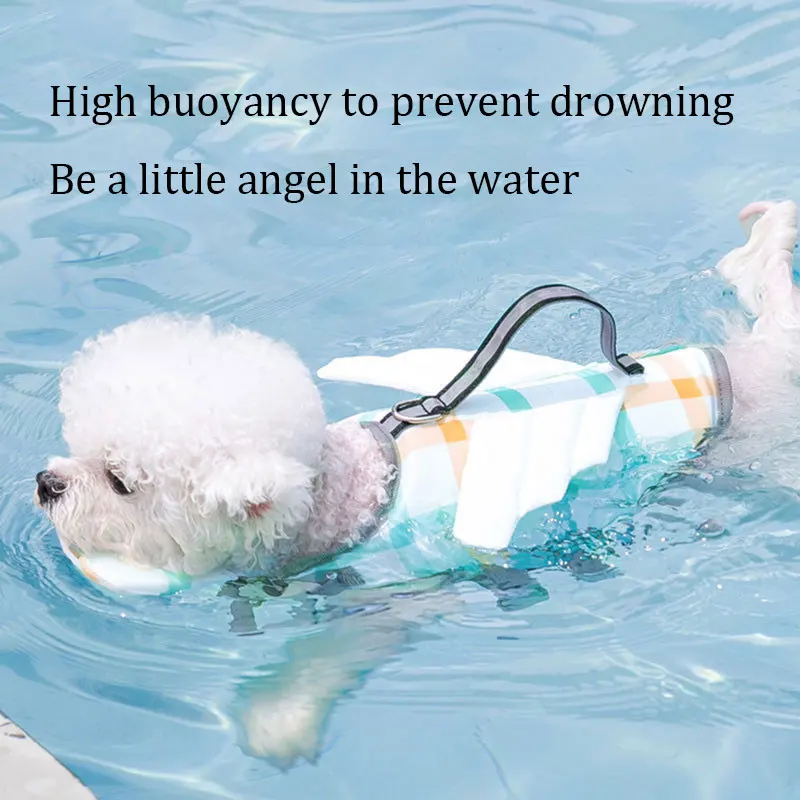 Plaid Dog Life Jacket High Buoyancy Puppy Flotation Vest with Rescue Handle Adjustable Pet Safety Lifevest for Water Activities