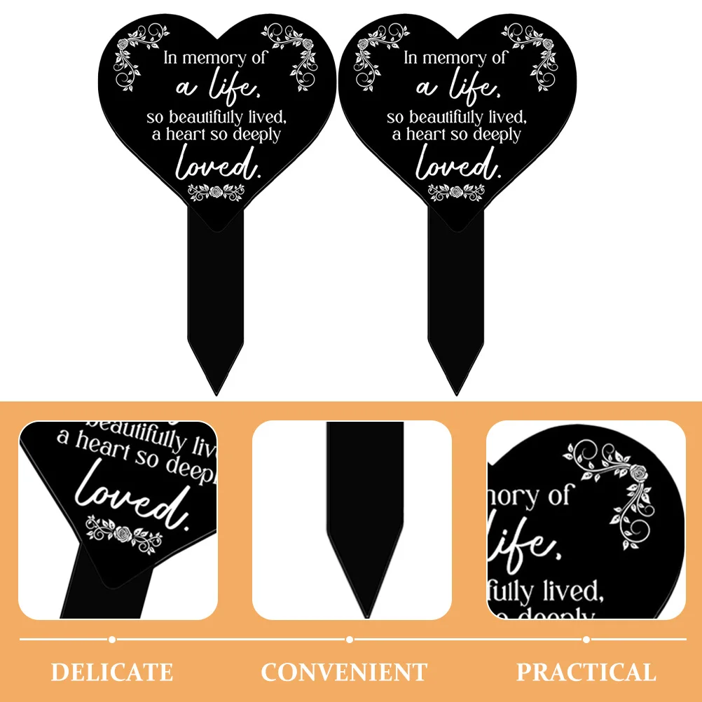 

2Pcs Acrylic Cemetery Heart Stake Grave Decoration Large Memorial Outdoor Garden Lawn Sign for Cemetery Outdoor
