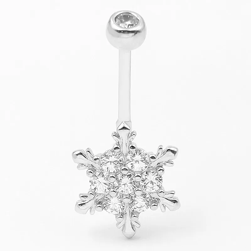 Christmas gift Belly Button Rings for Women 925 Sterling Silver 14G Belly Rings snowflake Cubic Zirconia Body Piercing Jewelry