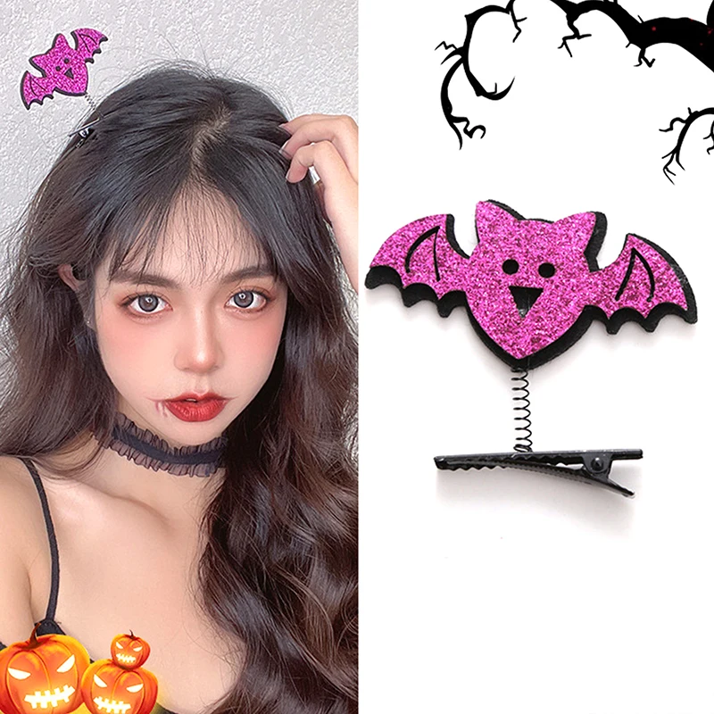 2PCS Halloween Sequin Cat Devil Bat Pumkin Hair Clip Wings Bat Hairpins Festival Dress-up Costume Cosplay Party Hair Accessories