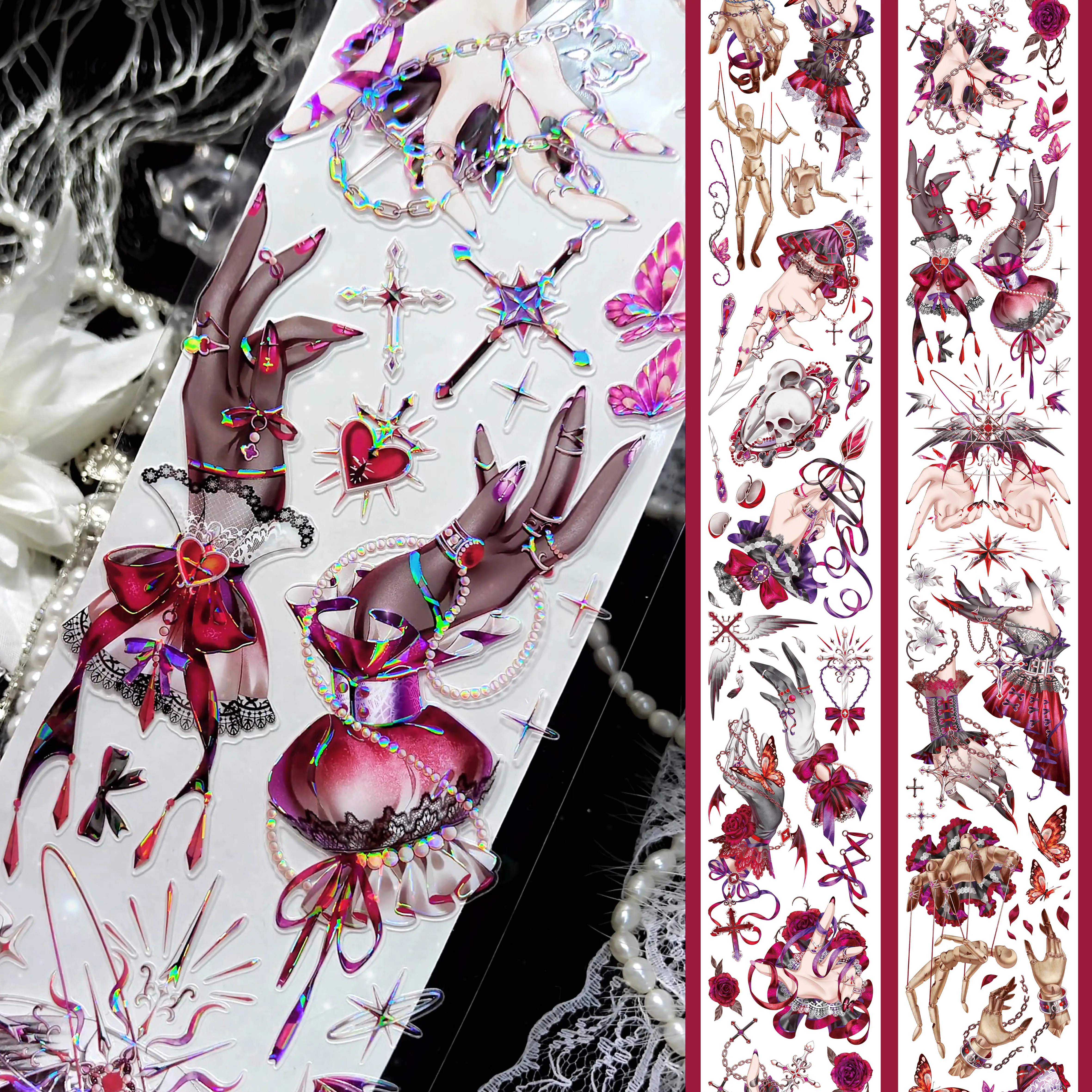 Precut Hands Dark Style Shiny Die‑Cut PET Tape Decorative Sticker Tape for Journaling Scrapbooking DIY Craft Supplies