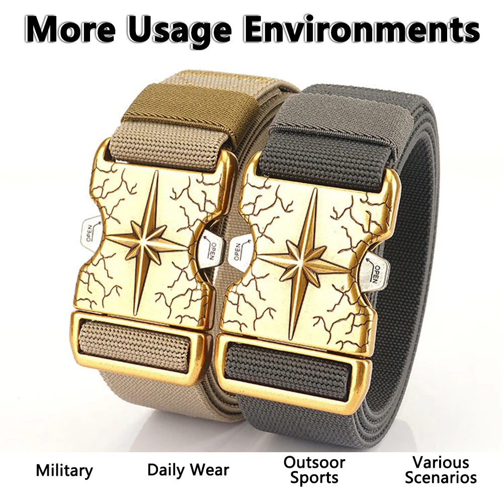 TUSHI New Unisex Elastic Belt Hard Metal Buckle Quick Release Tough Stretch Nylon Men's Military Tactical Belt Casual Waistband