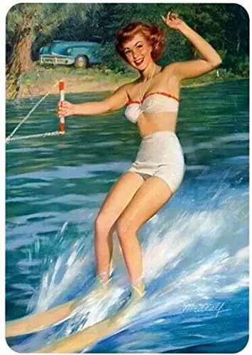 Metall Zinn Zeichen Sexy Frau Pin Up Schönheit Mädchen Wasser Skifahren Pub Outdoor Bar Retro Poster Home Küche Restaurant Wand Dekor Zeichen