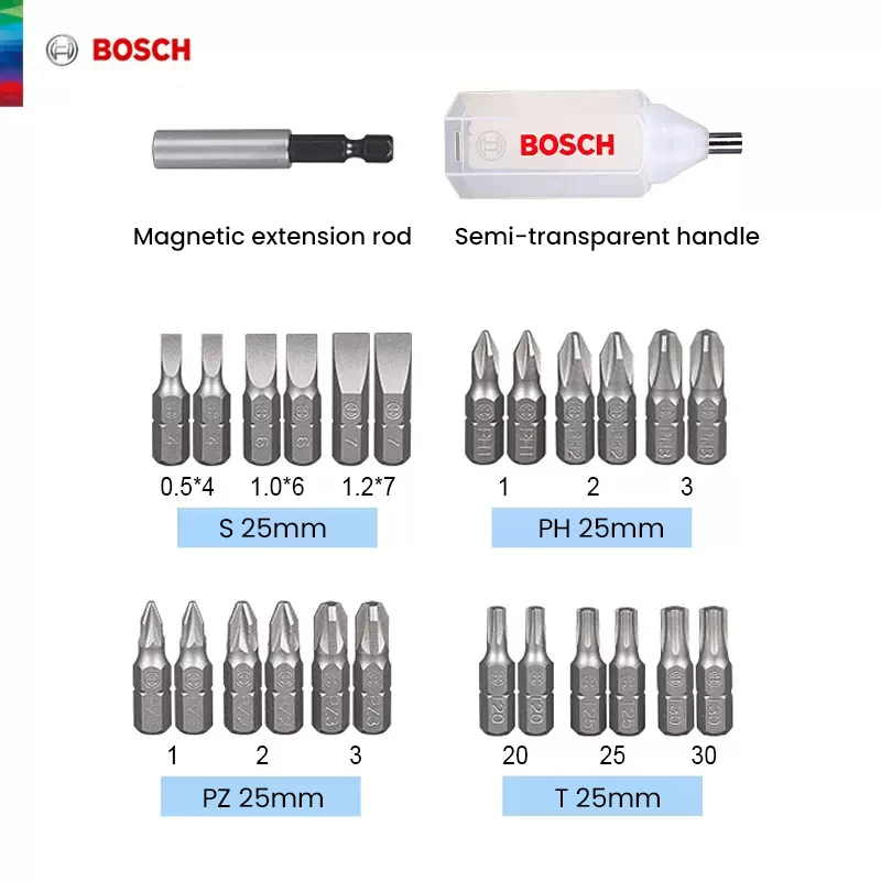 Imagem -03 - Bosch-liga Aço Elétrica Chave de Fenda Bits Kit Conjunto Combinação Resistente ao Impacto Chave de Fenda Acessórios 25 mm Diâmetro