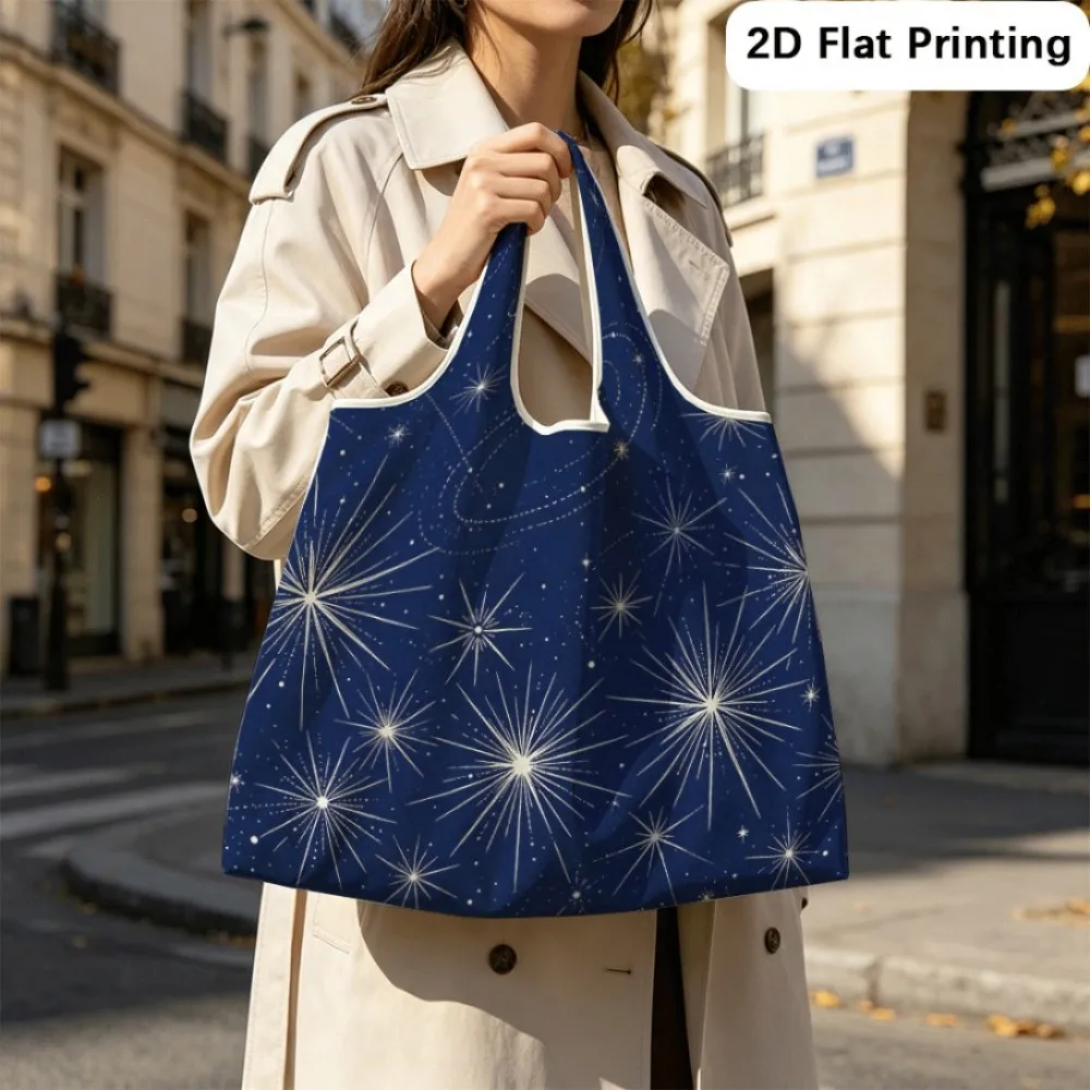 Star trails paint deep blue sky Foldable multifunctional shoulder tote, quick fold & store.