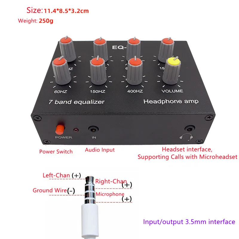 GHXAMP 7-segment Equalizer Tone Treble Mid Bass Adjust Mobile Computer Game Headset Ear Amplifier Audio Signal Preamplifier DIY