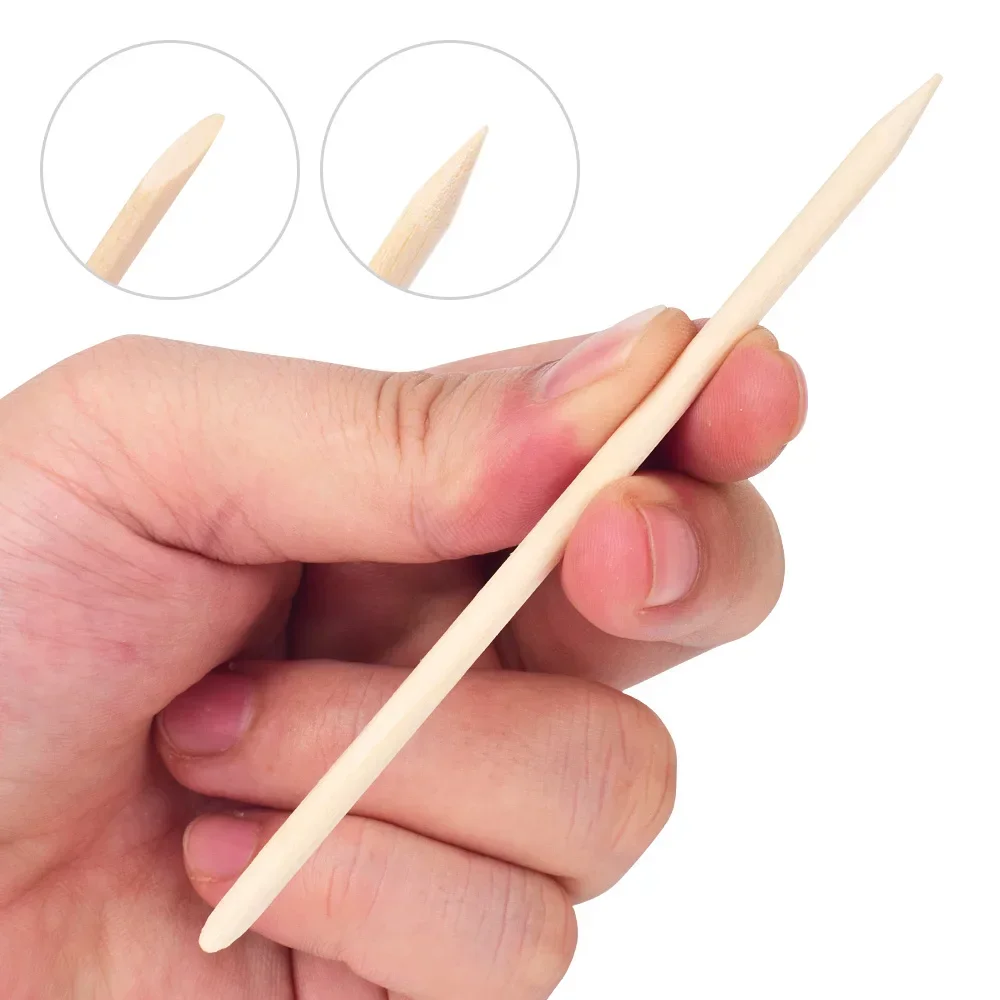 Juego de varillas empujadoras de cutículas de madera naranja para uñas, 100 Uds., producto para eliminar la piel muerta, decoración artística de uñas, manicura y pedicura, herramientas para uñas de doble cara