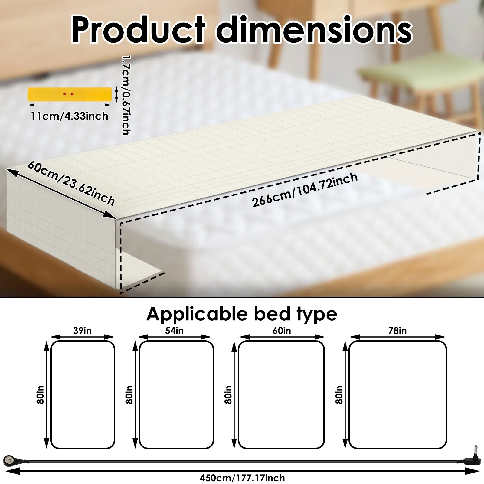 حصيرة تأريض للسرير مصنوعة من القطن العضوي بنسبة 90% وبساط سرير تأريض من الألياف الفضية 10% مع سلك وقلم اختبار للنوم