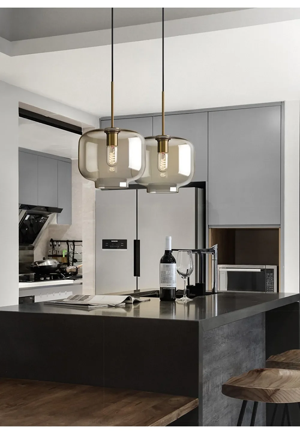 Nordic LED Glass Chandelier Single Multi Head Dining Room Pendant Light Living Room Bedroom Cafe Stairway Home Decoration Lustre