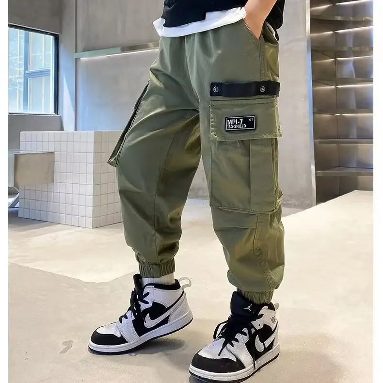 

TeenBoys Cargo Pants Loose Casual Fashion Children Straight Trousers Pockets Design Trendy Cool Streetwear Kids Pants 5-14 Y