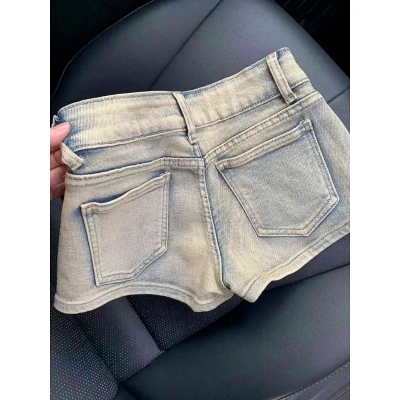 Shorts für Damen, französischer romantischer Stil, hohe Taille, mit Perlen verziert, Rüschenrand, Schnürung, Tweed, Knopfdetails, eleganter Vintage-Flair