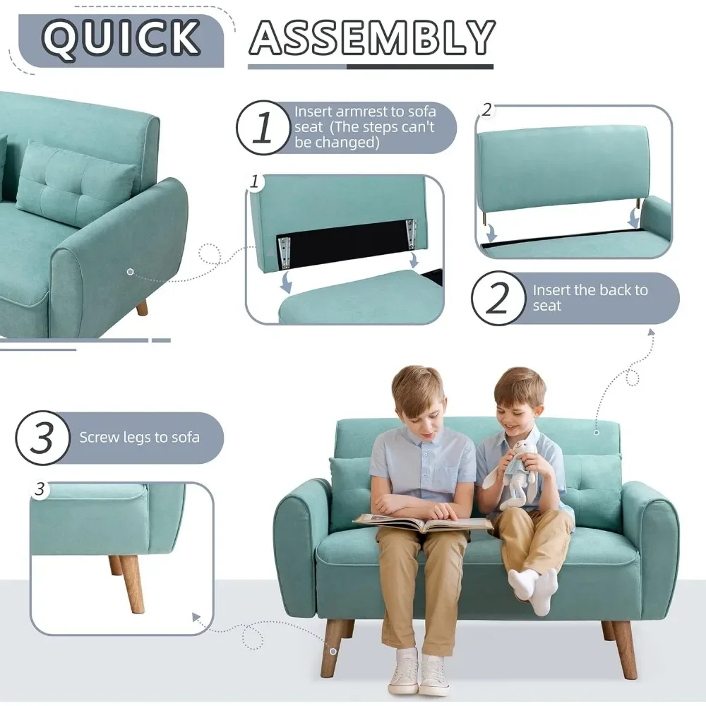 living room sofas 47" Loveseat Wood Sofa, Green, Simple Assembly couch sofas