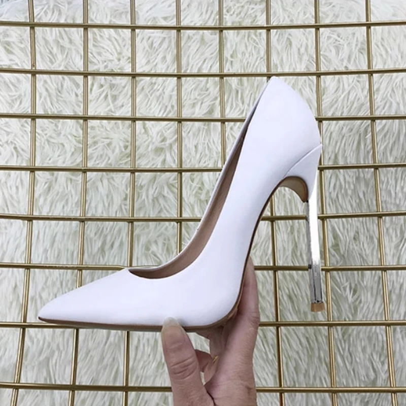 الحديثة بولي Leather الجلود الانزلاق على النساء مضخات أبيض أسود فضي خنجر عالية الكعب فستان الحفلات الضحلة الأحذية النسائية #3