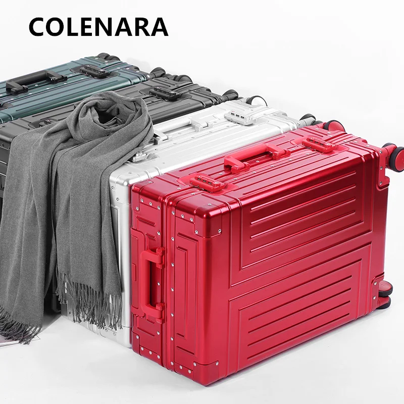 COLENARA Men's Suitcase Full Aluminum Magnesium Alloy Boarding Box Large Capacity Trolley Case 20