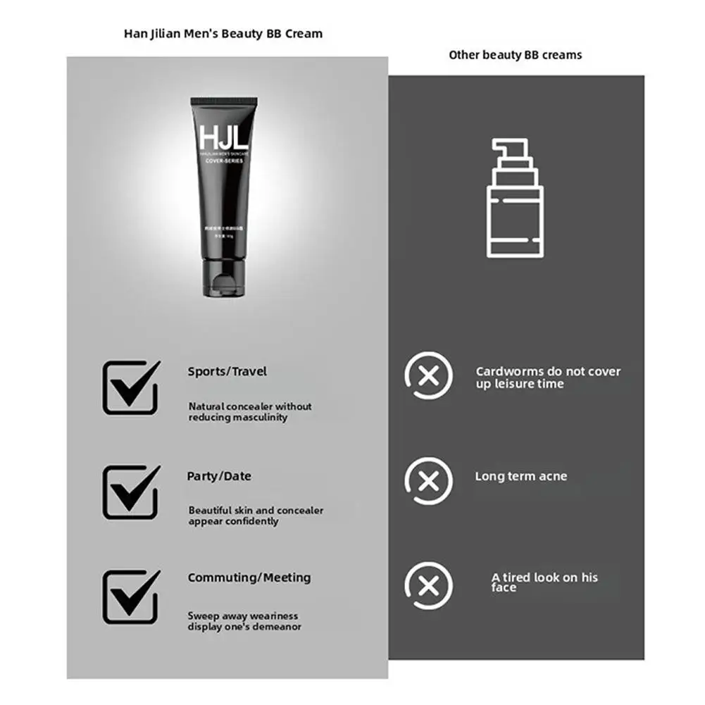 Men's BB Cream 50g Hydrating Tinted Moisturizer Waterproof Sweat-Proof Natural Coverage Long-Lasting Face Makeup for Daily Use