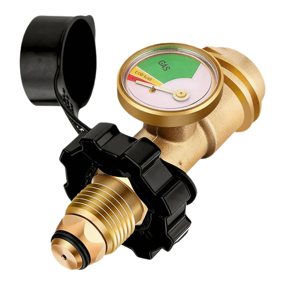 Brass Gas Connector POL Converter Outdoor Grilling Camping Integrated Pressure Gauge Quick-connect Fitting Fuel Level Indicator