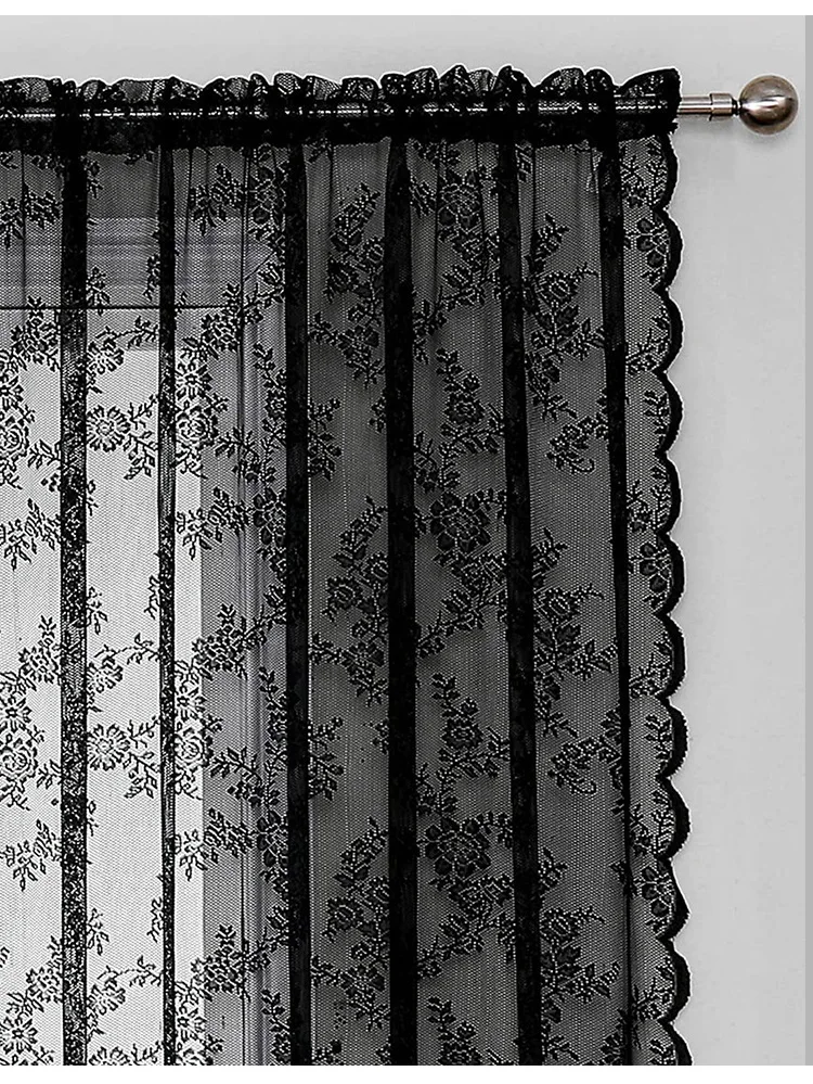 Luxury American retro warp knitted lace black bedroom balcony live room decorative partition curtain window screen