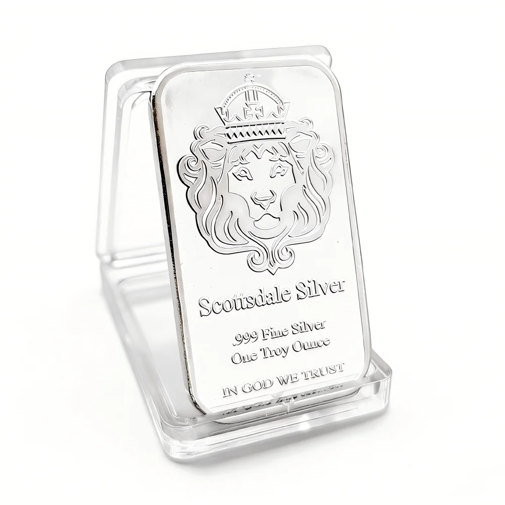Scottsdale Style Plated Silver Bar Lion Head Design Collectible Bullion Bar Non-Currency Commemorative Ingot for Collection Gift