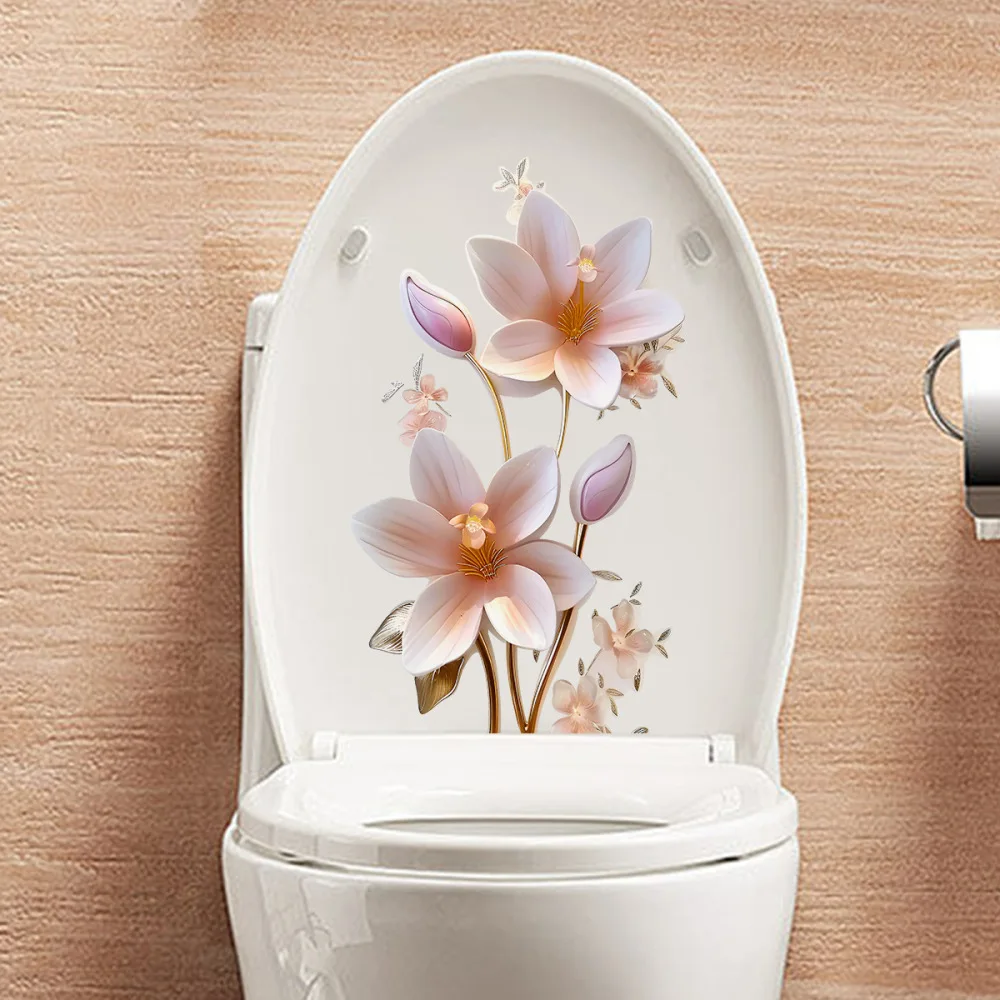 Modern 3D Floral Wall Decal Waterproof Mural For Toilet Bathroom Surface Home Decor Adhesive PVC Craft Ornament