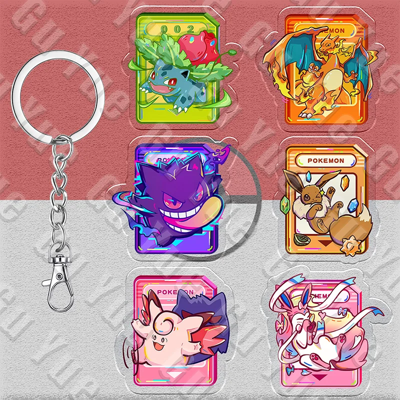 6cm Pokemon Acrylic Keychain Gengar Jigglypuff Charizard Accessaries Anime Cartoon Bag Pendant Decorate  Keyring Friends Gifts