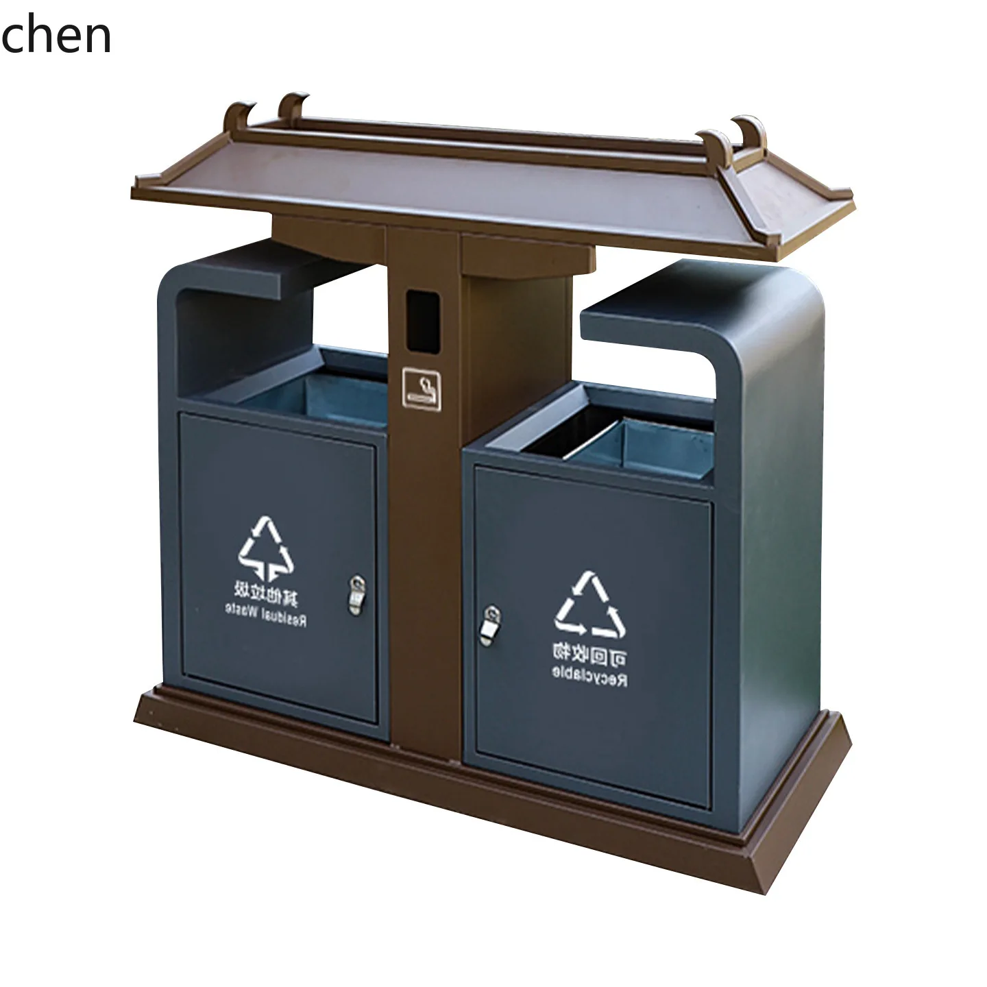 Outdoor Stainless Steel Trash Can Retro Sanitation Outdoor Waste Bin Park Community Villa Courtyard Antique Trash Bin