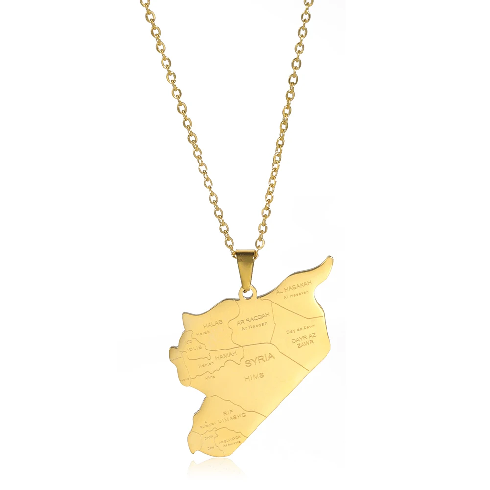 

Amaxer Syrian Map Pendant Necklace For Women Men Stainless Steel Country Geography Chain Gold Color Jewelry Friend Gift