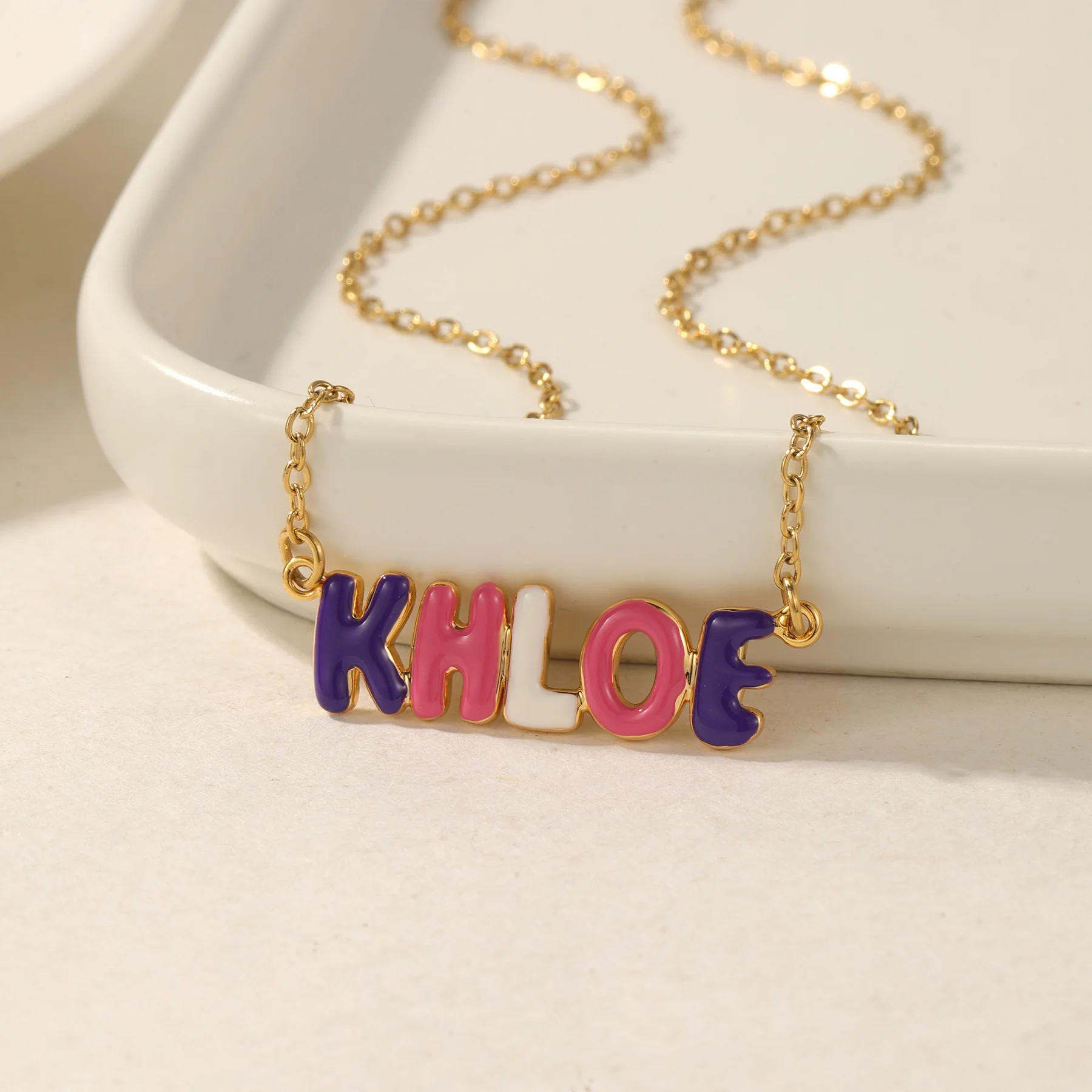 2025 Light luxury creative new product custom name necklace enamel pendant bubble letter pendant necklace gift