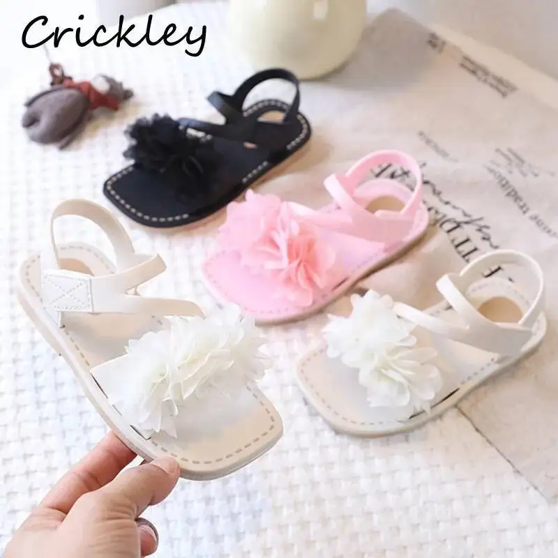 

Flowers Solid Girls Sandals Summer PVC Hook Loop Children Princess Sandals Waterproof Non Slip Kids Beach Shoes