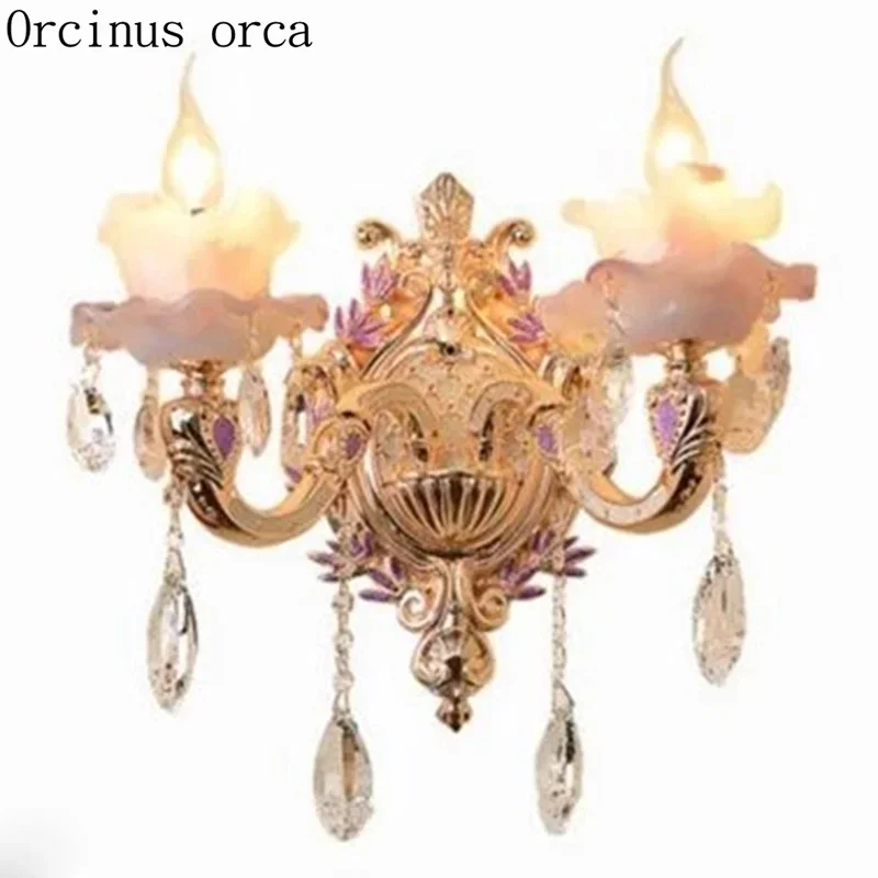 

European luxury crystal wall lamp living room bedroom bedside lamp French creative jade jade purple LED wall lamp