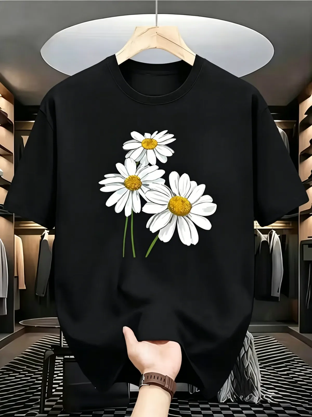 Creative Daisy Flower Pattern Design Short Sleeve T-Shirt, Fresh Mori Style Multi-Scene Casual Comfortable Basic Style