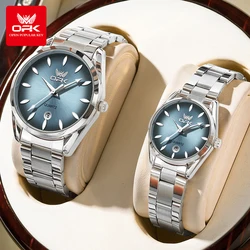 OPK 6038 Couple Watch Pair for Men Women Stainless Steel Auto Date Waterproof Luminous Fashion Lover's Quartz Wristwatch Sets