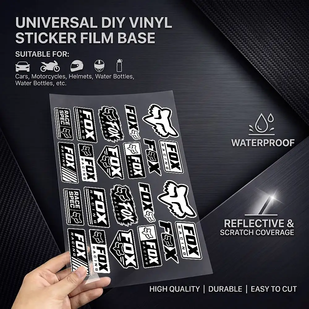 Fox RA-C-ing Universal Multi-Purpose Reflective Waterproof Stickers Scratch Conceal For Auto Bike Helmet Mug Fridge Decoration