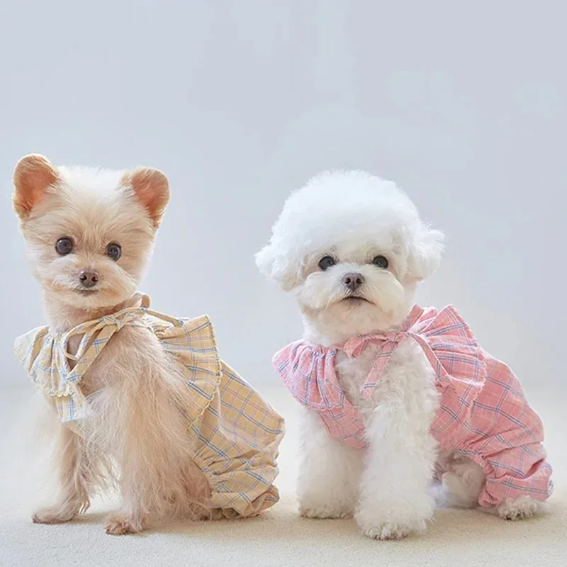 

Dog Clothes Pet Spring and Summer New Clothes Niche Plaid Two-legged Onesie