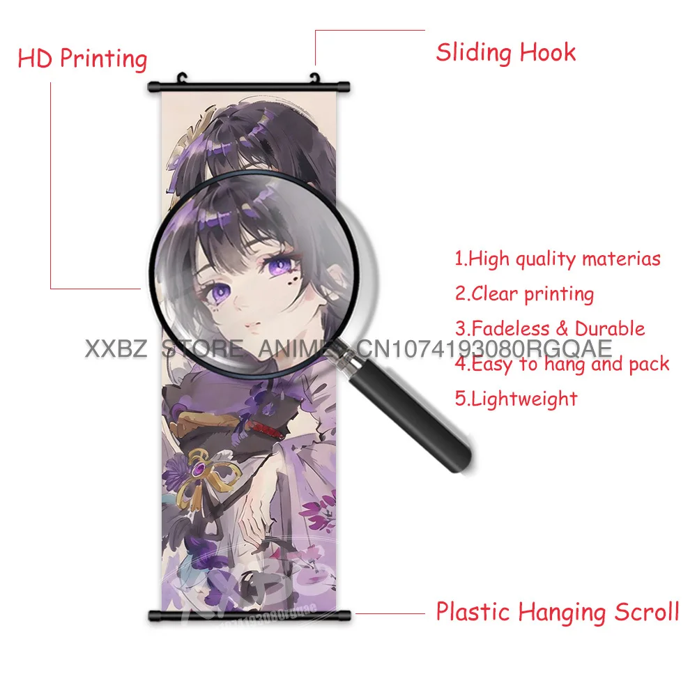 Genshin Impact Spiele Figuren Schriftrollen Bild Zhongli Heimdekoration Hängende Gemälde Shenhe Wandkunst Poster Tapete – Detail 6