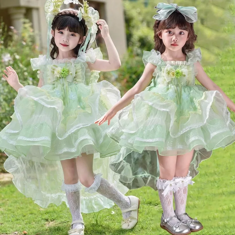 Ins New Girls High Quality Party Wedding Dress Kids Princess High-end Children's Birthday Host Piano Show Costume Girls Lolita