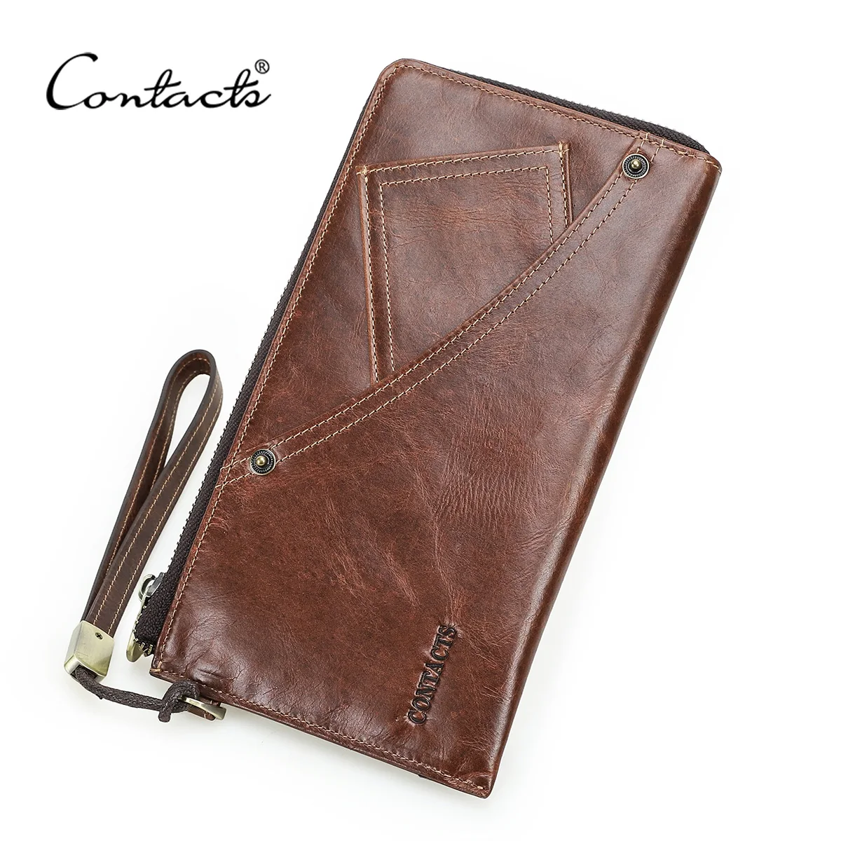 CONTACT'S Genuine Leather Long Wallets for Men Full Grain Leather Clutch Bags Phone Pocket Card Holder Money Clip Coin Purses