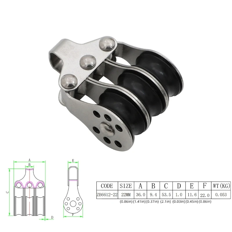 High Load Sheave Block Three Pulley Shackle Plain Bearing Block Rope Runner Boat Accessories