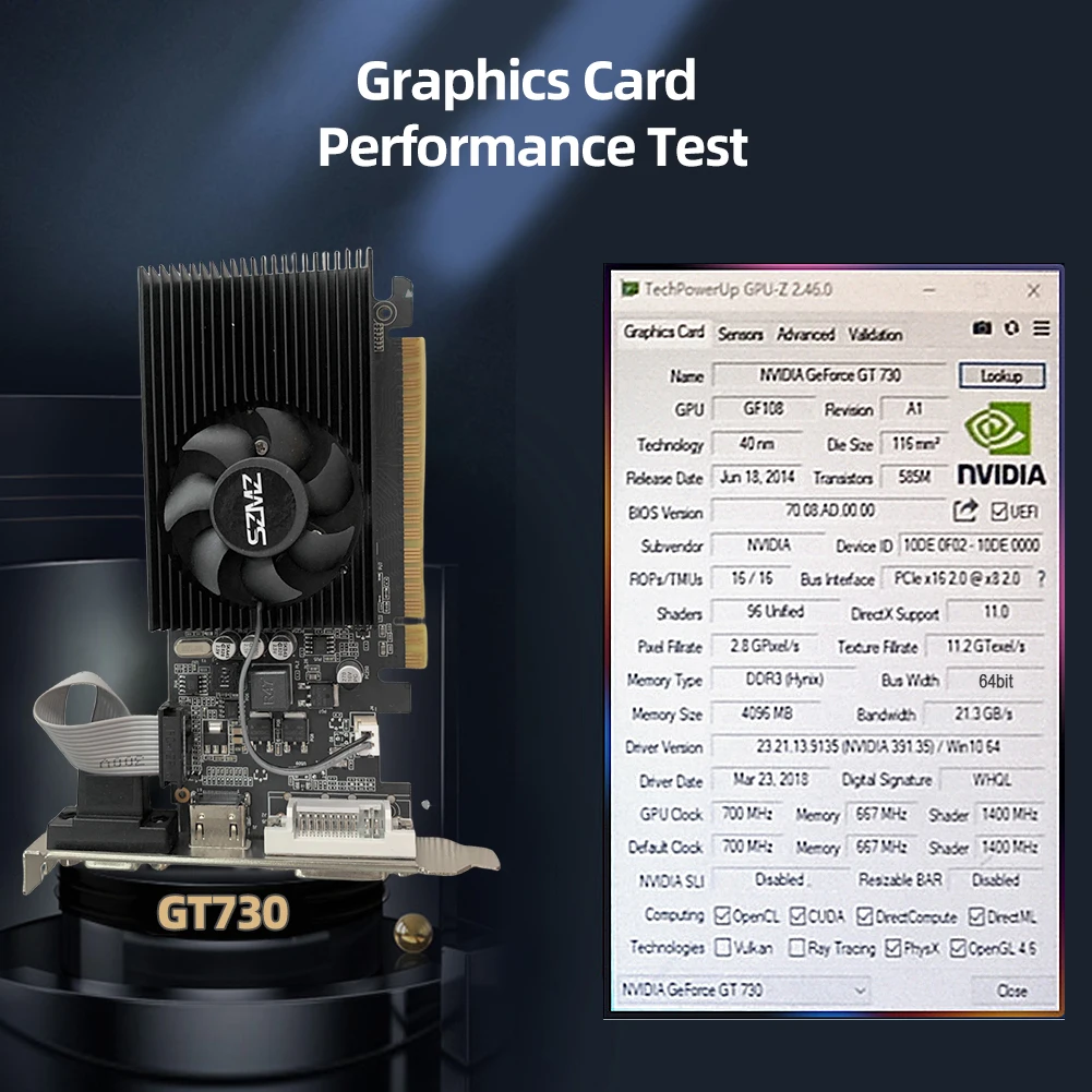 GT730 4 GB DDR3-Grafikkarte PCI-E2.0 16X Desktop-Gaming-Grafikkarte mit Lüfter für Büro-/Heimunterhaltungs-/Lichtspiele