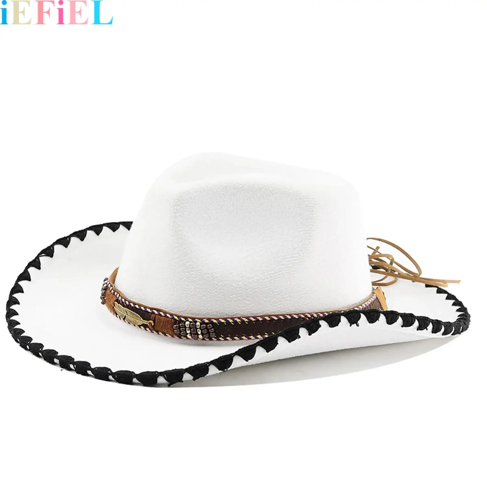 

Western Cowboy Hat for Men Women Vintage Wide Brim Roll Up Cowgirl Hat with Buckle Belt Head Accessories