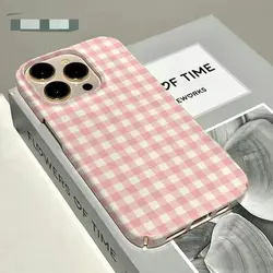 Pink and Black Plaid Phone Cases for IPhone 11 12 13 14 Pro Max for IPhone XR XS Korean Vintage Phone Case Soft Case Geometric