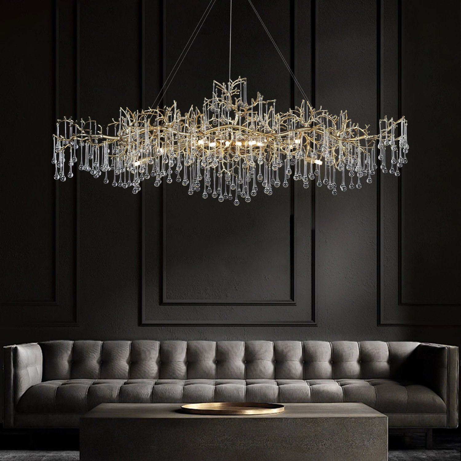 Luxury Gold Crystal Chandelier For Kitchen Table Living Dining Room Vintage Gold Tree Branch Teardrop Crystal Chandeliers Gold