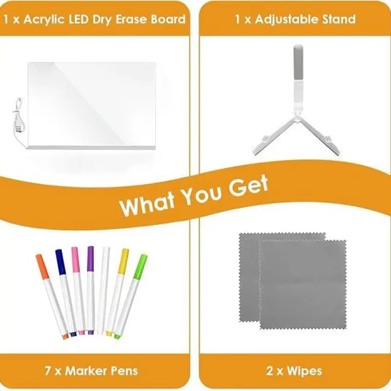 Rechargeable LED Acrylic Drawing Board Night Light, Erasable DIY Note Board With 7 Pens, Creative Painting Toy For Birthday Gif