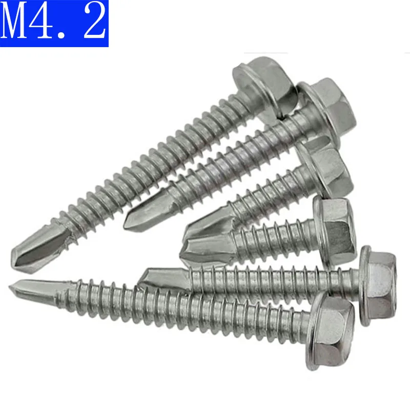 M4.2  4.2mm  410 Stainless Steel Self-Drilling Tapping Screws Hex Head DIN7504 Drilling Screws