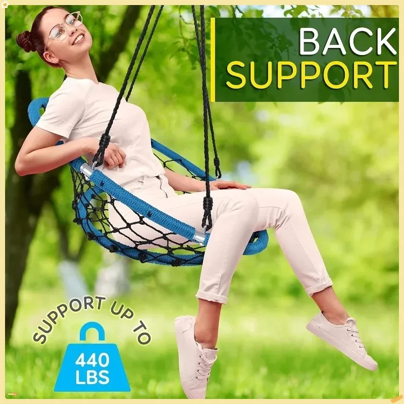 أرجوحة مقعد شبكية معلقة - أرجوحة صحن مستديرة مقاس 35.5 بوصة للأطفال، حديقة ساحة داخلية وخارجية، للأشجار ومجموعات التأرجح