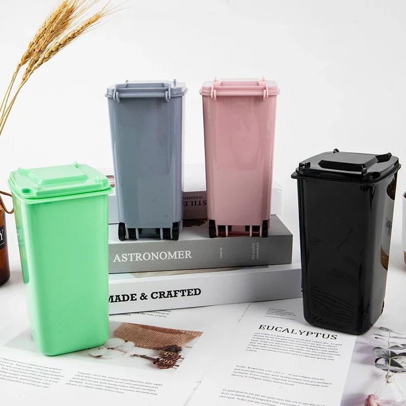 1Pcs Mini Desktop Trash Can Plastic Waste Bins With Lid Household Clean Trash Desk 10x8x15.5cm