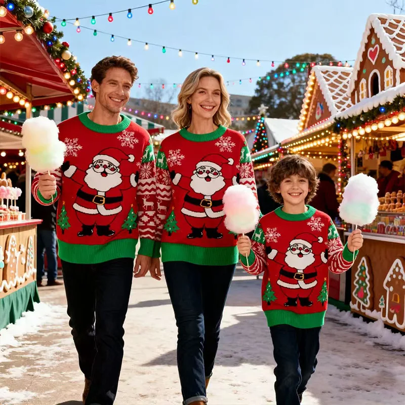 جديد عيد الميلاد الأطفال السترة الوالدين والطفل الزي الرجال النساء سانتا كلوز الأسرة موضوع حفلة الكرتون المطبوعة محبوك سترة #4