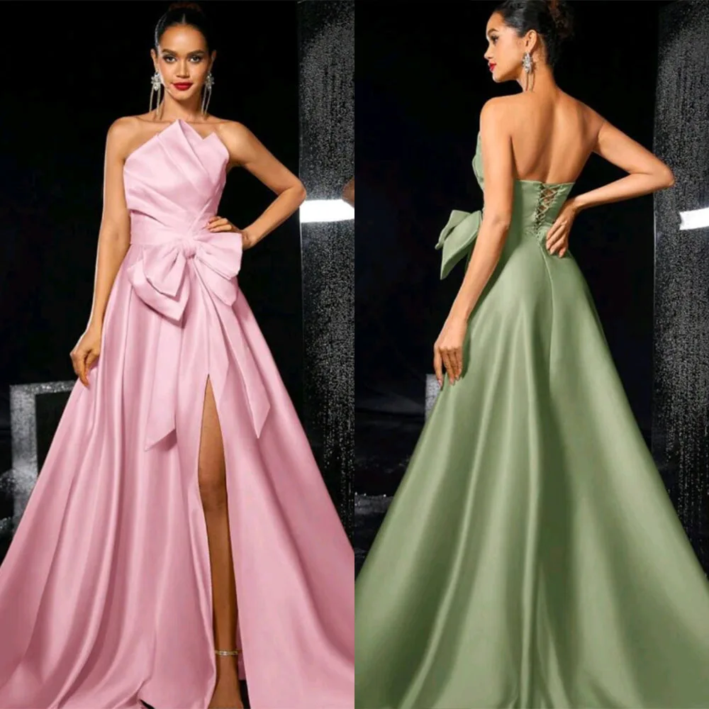 

High Quality Customized Floor Length Strapless Sleeveless Sweep Train Kleider Damen Elegant Платье Корейский Стиль Vestidos