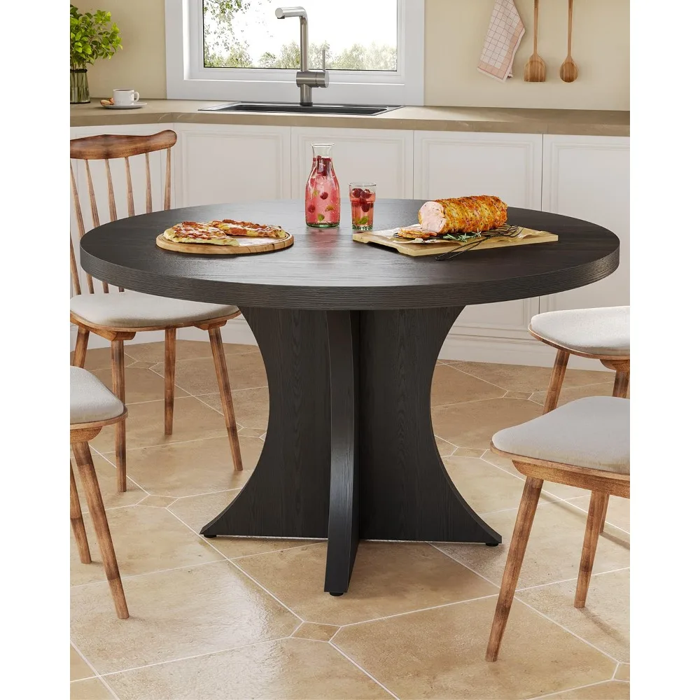 

Round Dining Table Suitable for 4-6 People, 47.24-inch Farmhouse-style Wooden Kitchen Table, Customizable